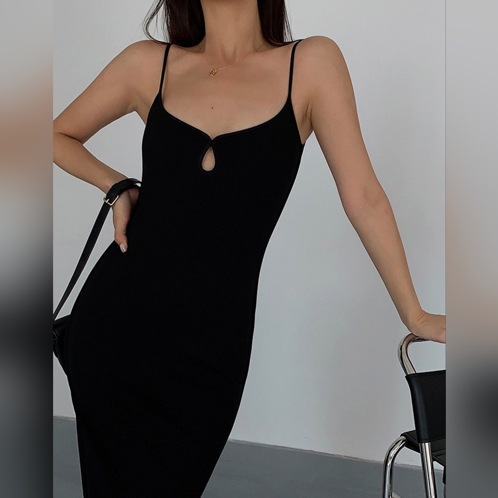 NWT- Solid Keyhole Strap Long Dress